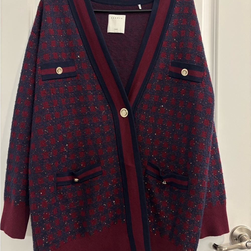 Sandro Burgundy and Navy Women's Sweater